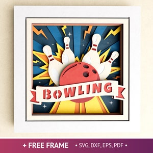 Shadow Box Bowling 3D, Sport 3D SVG, SVG 3D pour la fête des pères, Hobby Shadow Box, Shadow Box bowling, fichiers pour Cricut avec instructions