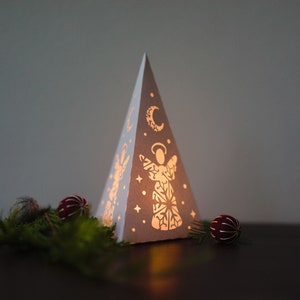 Lanterna di carta SVG Angel, decorazione natalizia, lanterna a LED, lampada di carta per Cricut e Silhouette