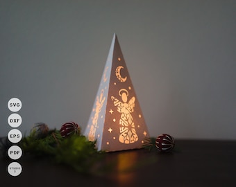 Paper Lantern SVG Angel, Christmas Decoration, LED Lantern, Paper Lamp for Cricut and Silhouette