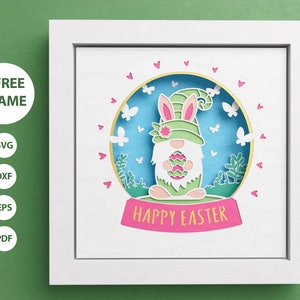 3D Osterzwerg Schattenbox, Happy Easter SVG, Layered Paper Art, Snowglobe Shadow Box, Dateien für Cricut und Silhouette, Einfache Anleitung