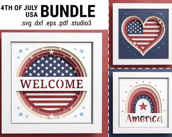 3D America Shadow Box Bundle, Independence Day, Patriotic Sign Decor, Welcome Flag, Files For Cricut and Silhouette with Easy Instructions