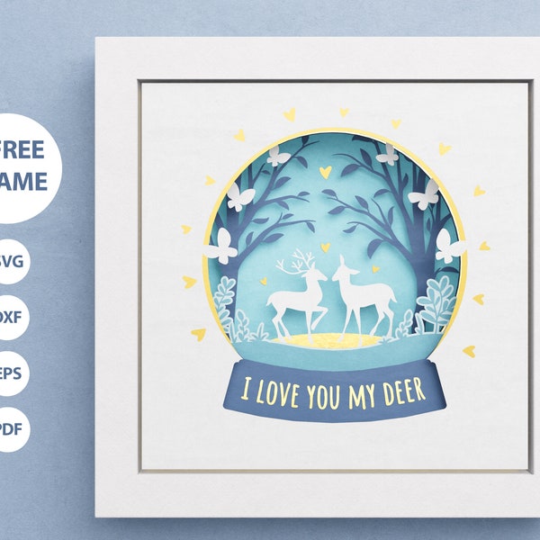 3D Deer Shadow Box, Valentines Day Shadow Box, Wedding Romantic SVG, Layered Paper Art, Files For Cricut and Silhouette, Easy Instructions