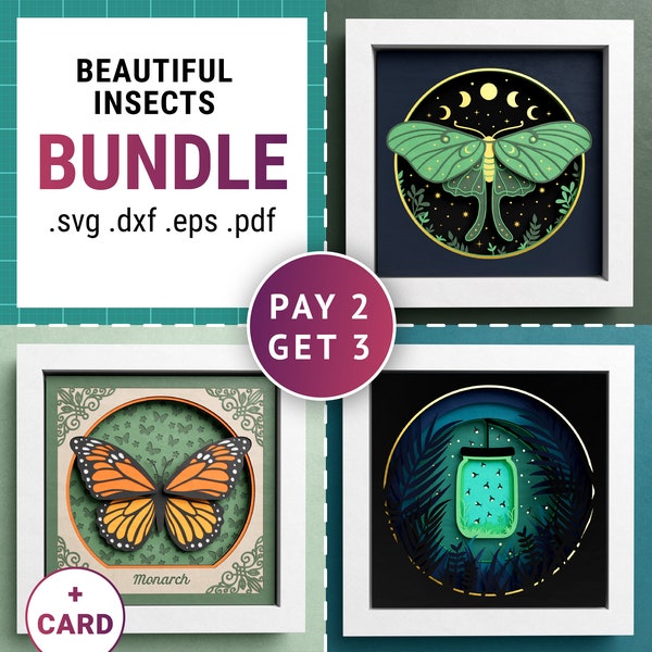 3D Insects Shadow Box Bundle, Butterfly Shadow Box SVG, Nature Layered Papercut, Animals, Files For Cricut with Easy Instructions