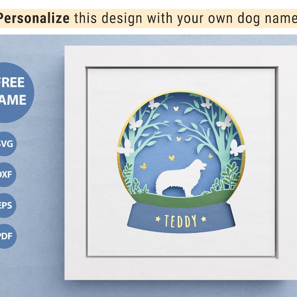 Border Collie Shadow Box, Snow Globe SVG, Personalized Dog SVG, Layered Paper Art, Files For Cricut and Silhouette with Easy Instructions