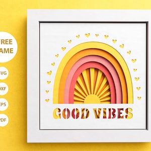 3D Good Vibes Shadow Box, Sun et Rainbow Layered Paper Art. Boho Rainbow Svg, Fichiers pour Cricut et Silhouette avec des instructions simples