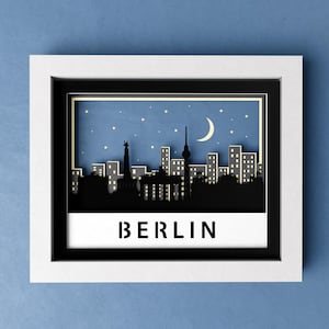 3D Berlin Skyline Shadow Box, 10 x 8 Germany Berlin City Night Shadow Box, Travel SVG, Night Skyline Files For Cricut with Easy Instructions