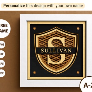 3D Masculine Split Monogramm A-Z Shadow Box, benutzerdefinierter Name, Geschenk für Männer, Alphabet Familienname Zeichen, Housewarminggeschenk, Emblem Dateien für Cricut
