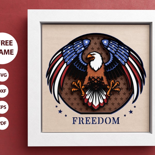 3D American Eagle Shadow Box, Freedom, Independence Day, Patriotic Sign Decor, American Flag, Files For Cricut with Easy Instructions 3D American Eagle Shadow Box, Freedom, Independence Day, Patriotic Sign Decor, American Flag, Files For Cricut with Easy Instructions