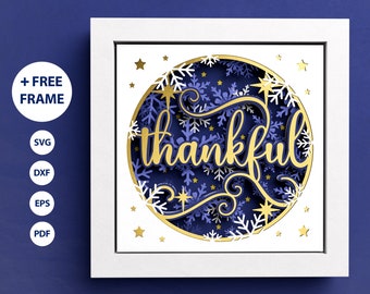 3D Thankful Shadow Box, Christmas 3D SVG, Christmas Layered Papercut, Files For Cricut and Silhouette with Easy Instructions