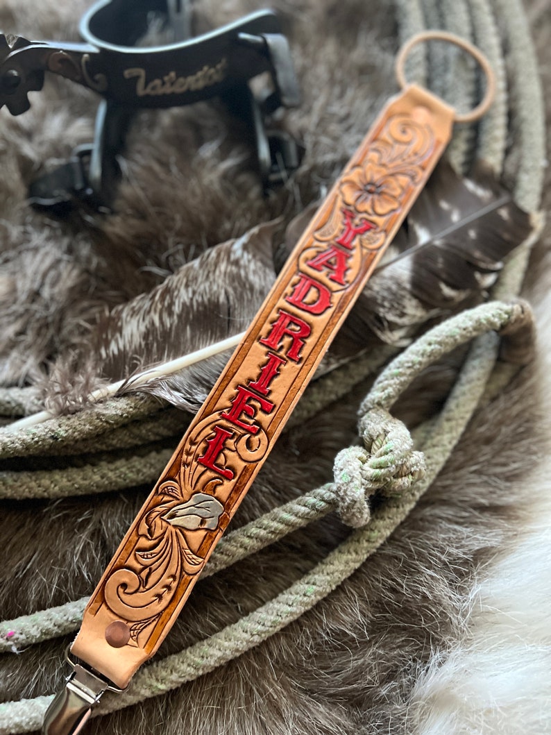 Western Tooled Leather Pacifier Clip Etsy