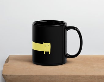 ロングマンチカンキャットマグ - ブラックセラミックコーヒーカップ