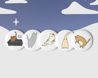 おもしろ猫のお尻のピンボタン - 5個セット、かわいいピン