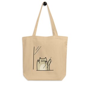 Organic Tote Bag - Cat at Window | Eco-friendly Tote Bag | Cat Tote Bag | Cotton Tote Bag | Organic Tote Bag