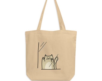 窓辺の猫 オーガニックコットントートバッグ – 環境に優しい再利用可能なショッパー