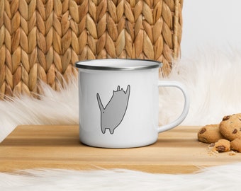 おもしろ猫のお尻の穴が伸びるエナメルマグカップ - ノベルティコーヒーカップ