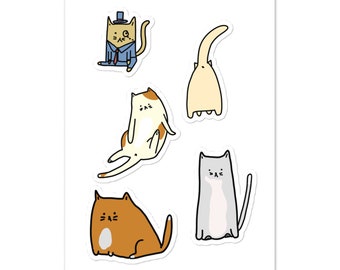 Funny Awkward Cat Sticker Sheet, Cute Journal Stickers