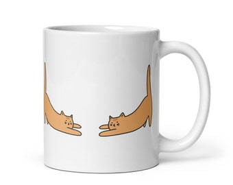 Cat Mug - Fat Ginger Cat Stretching | Coffee Mug | Tea Mug | Cup | Drinking Cup | Funny Mug | Cat Mug | AwkwardCatStudio