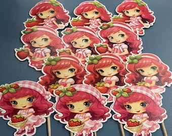 Aardbei cupcake toppers, aardbei shortcake toppers, aardbei verjaardag, aardbei feest, aardbei toppers
