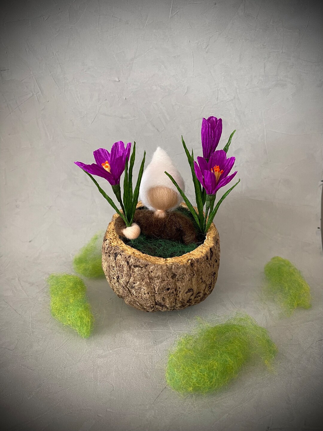 Little Crocus Child, Root Child Felted in a Brazil Nut Shell Mother ...
