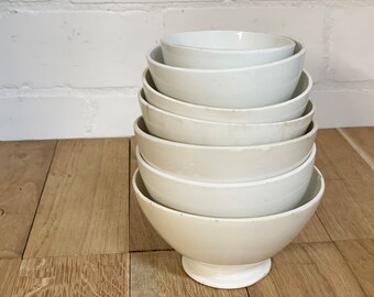 Large antique white ironstone café au lait bowls - footed bowls - Dutch  ironstone breakfast bowls- societe ceramique café au lait bowl