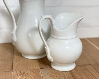 Antique French  ironstone pitcher - porcelain white jug  - white pitcher - antique pitcher