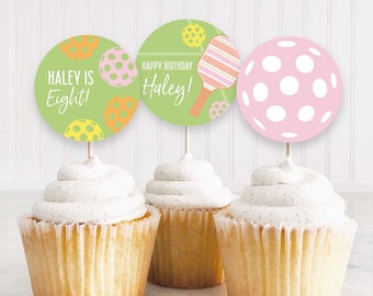 EDITABLE Pickleball Birthday Party Cupcake Toppers, Circle Stickers,Favor Tags, Pickle ball, Digital Template | Corjl - Instant Download