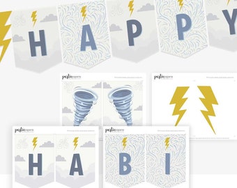 EDITABLE Tornado Pennant Set • Tornado Birthday Party Sign • Tornado Banne