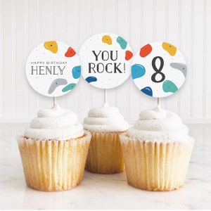 EDITABLE Rock Climbing Cupcake Toppers, Circle Stickers, Favor Tag, Bouldering, Climbing Gym, Digital Template | Corjl - Instant Download