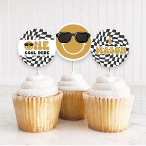 One Cool Dude Cupcake Toppers | Happy Dude, Editable Template | Instant Download Printable Template • Corjl