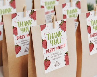 Aardbei Bedankt Tag Bewerkbare Sjabloon | Bedankt Berry Veel Tag| Aardbei Cadeaukaartje | Afdrukbare sjabloon direct downloaden • Corjl