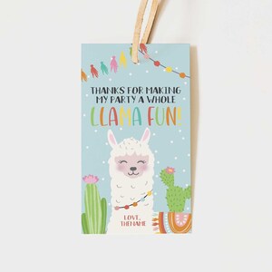 EDITABLE Llama Thank You Tag Blue | Cactus Alpaca Fiesta | Llama Birthday | Whole Llama Fun |  Corjl • Instant Download