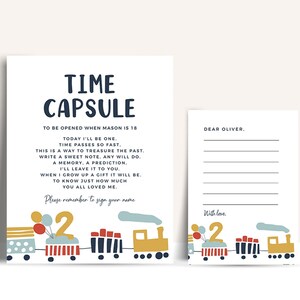 EDITABLE Train Birthday Party Time Capsule | Modern Train, Choo Choo, Digital Template Corjl • Instant Download