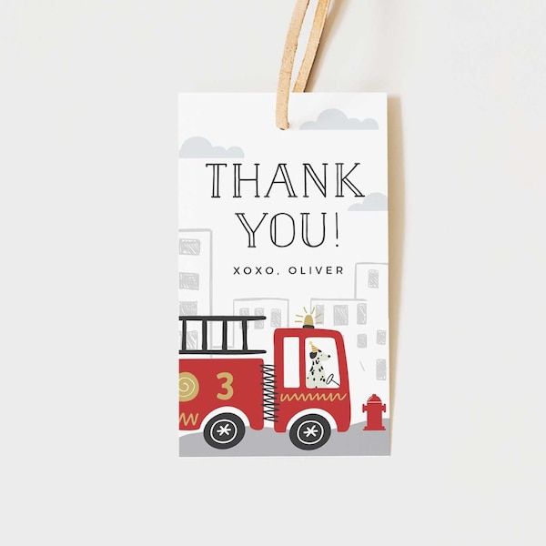 EDITABLE Fire Truck Thank You Tag, Fire Truck Favor Tag • Fireman, Firetruck, Fire House Tag • Digital Template | Corjl - Instant Download