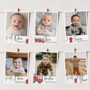 EDITABLE Fire Truck Party Photo Banner Template • Photo Pennant | First Year Photos • 4 Designs • Template | Corjl - Instant Download