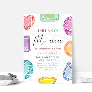 EDITABLE Gemstone Birthday Invitation, She's a Gem Birthday Party, Dream Sparkle and Shine | Digital Template | Corjl - Instant Download