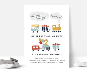 EDITABLE Train Birthday Invitation • Chugga Chugga Two Two • Two Year Old • Modern Train | Digital Template | Corjl - Instant Download
