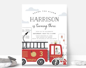 EDITABLE Fire Truck Birthday Party Invitation • Fireman Invite, Fire truck invite, firetruck • Digital Template | Corjl - Instant Download
