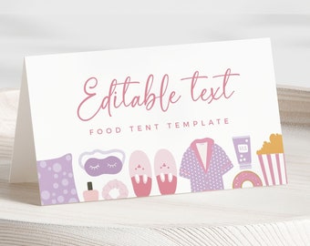 EDITABLE Sleepover • Pajama Party Food Tent • Table Tent • Slumber Party •  Digital Template | Corjl - Instant Download