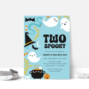 Two Spooky Halloween Birthday Boy Invitation, Groovy, Second Birthday, Spooky 2nd Birthday, Editable Template | Corjl - Instant Download