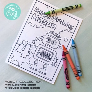 EDITABLE Robot Mini Coloring Book • 8 Designs/4 Pages| Coloring Sheets | Robot Party | Let's Go Nuts | Corjl • Instant Download