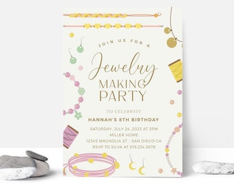 EDITABLE Jewelry Making Birthday Party Invitation • Friendship Bracelet Party • Gems •  Digital Template | Corjl - Instant Download
