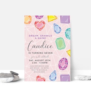 EDITABLE Gemstone Birthday Invitation, Dream Sparkle and Shine Party, She's a Gem Party | Digital Template | Corjl - Instant Download