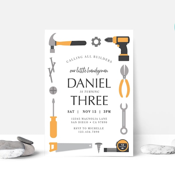 EDITABLE Builder Birthday Invitation, Handyman, Construction Invite, Calling all Builders • Digital Template | Instant Download