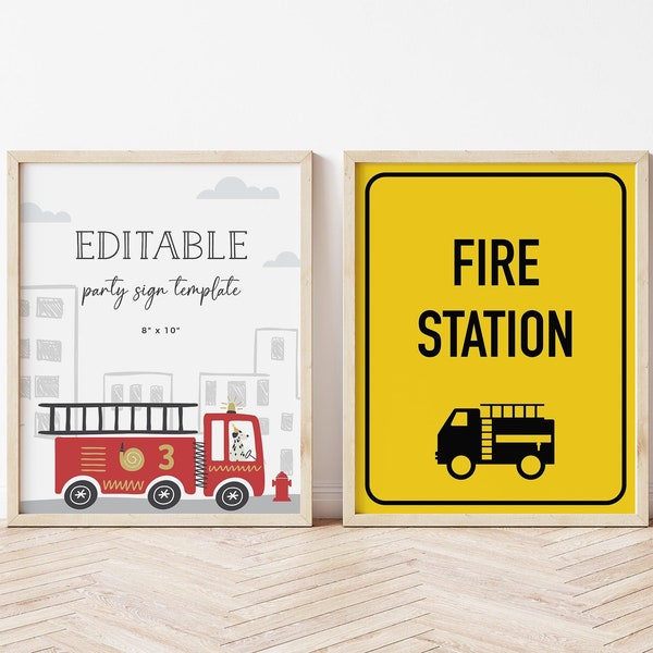 EDITABLE Fire Truck Party Sign Templates • Fireman, Firetruck, Fire House Sign • Digital Template | Corjl - Instant Download