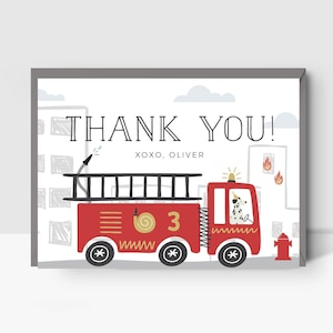 Tarjeta de agradecimiento EDITABLE para camión de bomberos • Tarjeta de notas, Papelería • Bombero, Camión de bomberos, Casa de bomberos • Plantilla digital / Corjl - Descarga instantánea