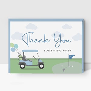 Golf verjaardag bedankkaart | Moderne Golf Par-Tee verjaardag, golfkar, BEWERKBARE digitale sjabloon | Corjl - Direct downloaden