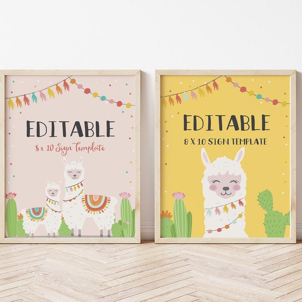 EDITABLE Llama Party Signs • 2 Designs, 8x10 and 5x7 | Cactus Alpaca Fiesta | Llama Birthday | Whole Llama Fun | Corjl • Instant Download