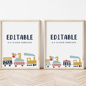 EDITABLE Train Birthday Party Signs 8x10 • Slumber Party • Digital Template | Corjl - Instant Download