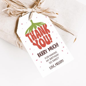 EDITABLE Strawberry Thank You Tag | Thank You Berry Much Gift Tag| Strawberry Gift Tag | Instant Download Printable Template • Corjl