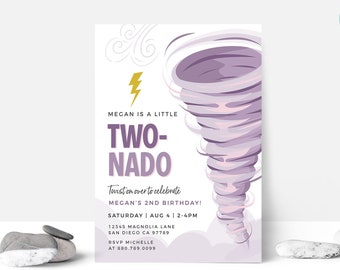 EDITABLE Girl Tornado Two-Nado Birthday Invitation • Two Year Old Tornado • Weather Invitation • Digital Template | Corjl - Instant Download